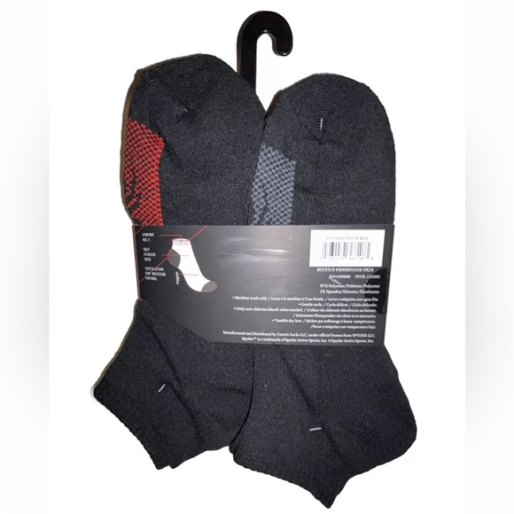 Spyder Low Cut Socks 6 Pair Men 6-12 Black Gray Red w Mixed Logo Cushion Ski NEW - Picture 3 of 12